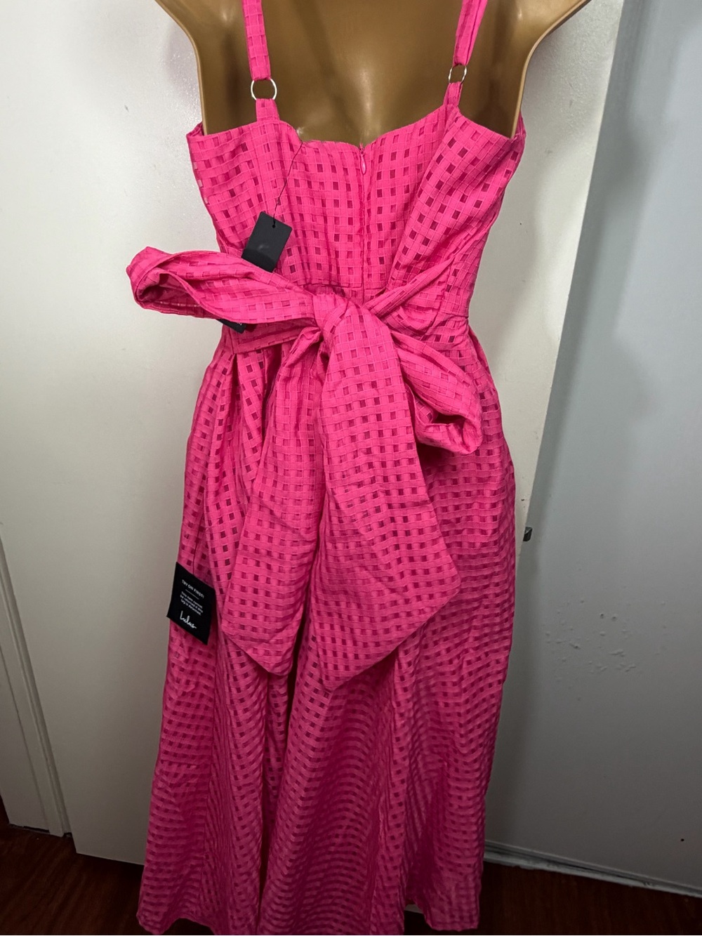 Lulus Definitely Stunning Hot Pink Barbie Core Gingham Burnout Midi Dress NWT M - Picture 9 of 16